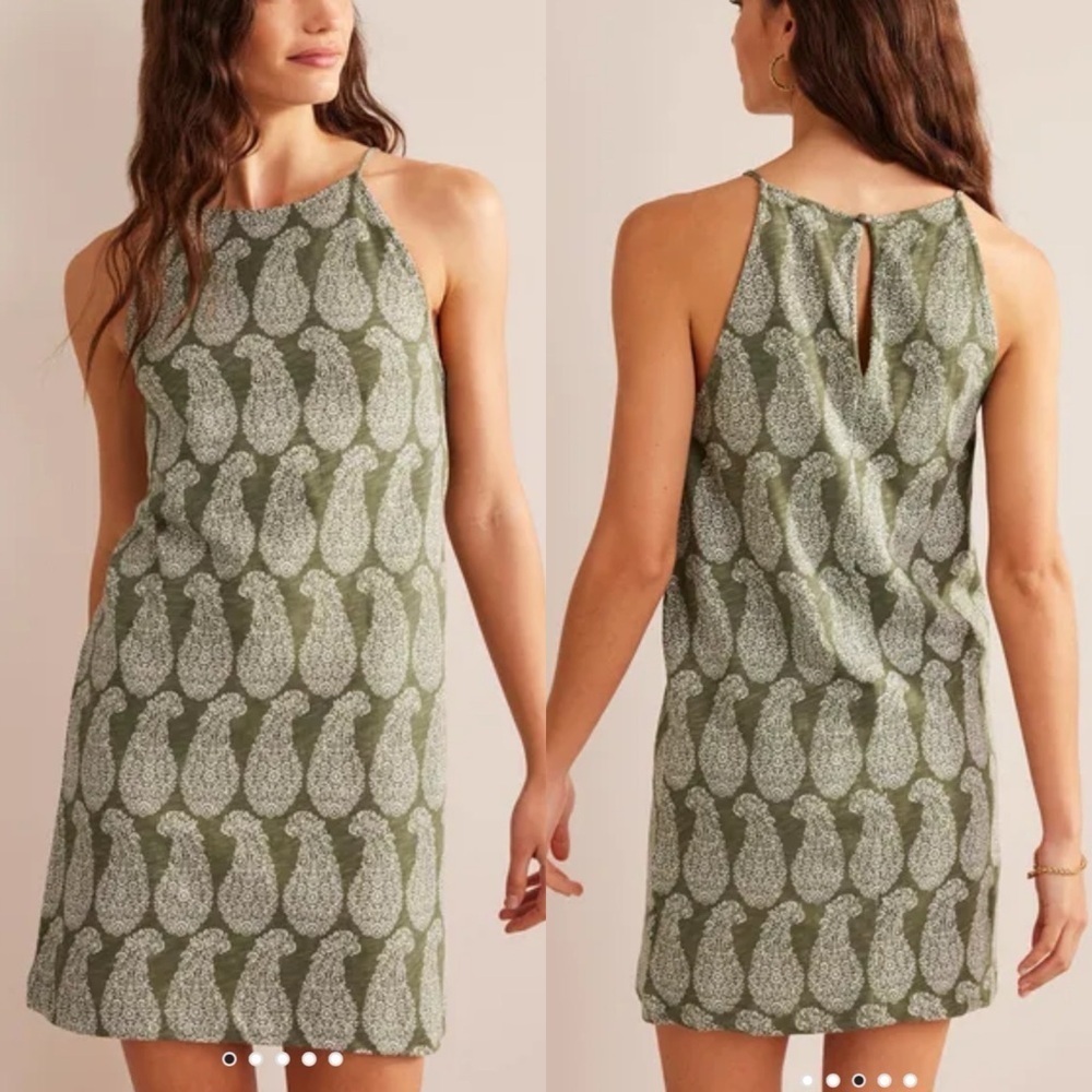 Boden Racer Neck Jersey Mini Dress Spruce Sweet Paisley Plus Size 16/18